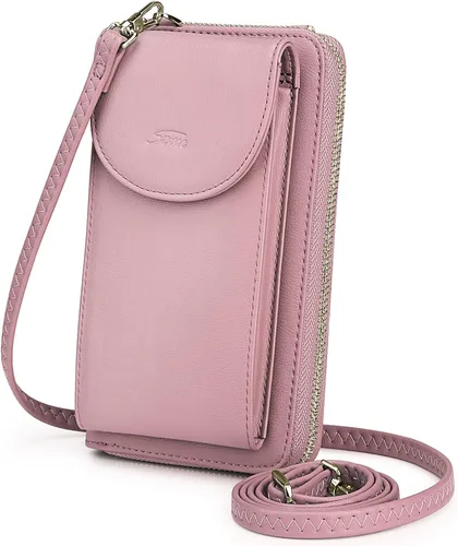 Vista 15 de S-ZONE - Bolso cruzado para mujer, de cuero sintético de PU, con bloqueo RFID, para teléfono celular/billetera A-Negro