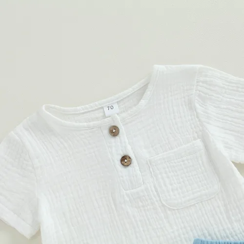 Vista 51 de fhutpw Conjunto de 2 piezas de ropa de verano para bebés, camiseta de manga corta, cintura elástica, pantalones cortos para niños pequeños