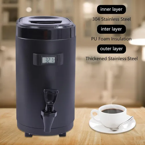 Vista 2 de Dispensador de bebidas aislado, dispensador de bebidas de acero inoxidable de 8 l/2.11 galones con termómetro, dispensador de bebidas frías