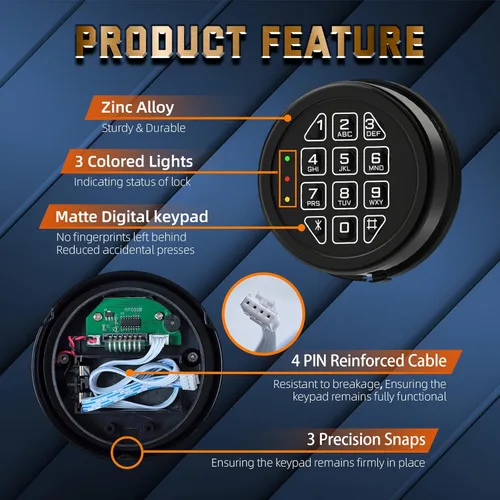 Vista 3 de Teclado electrónico del reemplazo de la cerradura segura del arma con la cerradura del solenoide - negro Gun Safe Lock with Programmable