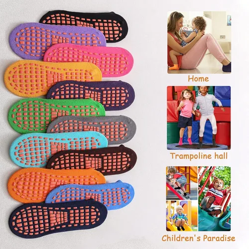 Vista 2 de 12 pares de calcetines de trampolín – Puños antideslizantes para niños con protección antideslizante para el tobillo para niños y niñas
