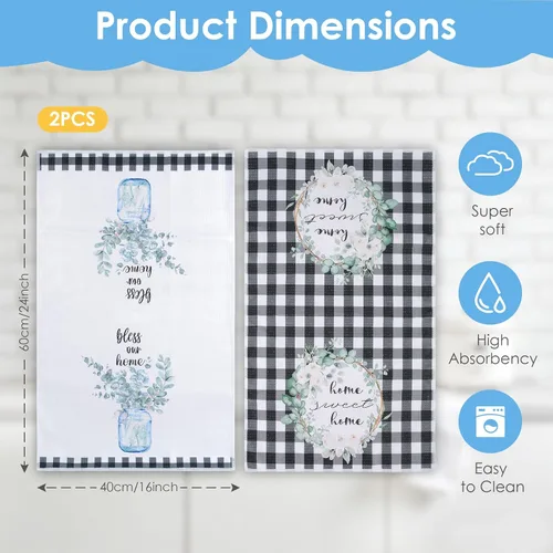 Vista 2 de SINLAND Microfiber Garden Leaf Print Kitchen Tea Towels 16x24 Inch 2 Pack Leaf X 2