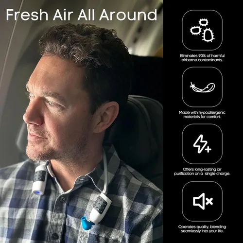 Vista 5 de Purificador de Aire Personal Portátil – Limpiador de Aire UVC para el Cuello para Viajes y Uso Diario – Recargable, Probado contra Virus