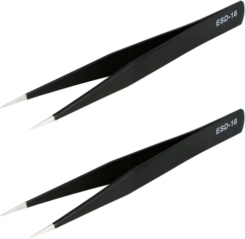 Vista 6 de Aoje-Link ESD-10 Pinzas profesionales con tecnología de precisión antiestática, punta recta no magnética, revestimiento de plástico de acero