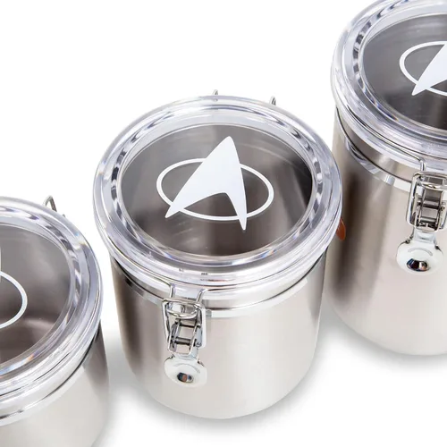 Vista 3 de Star Trek: Recipientes de almacenamiento de cocina de acero inoxidable con tapas herméticas, juego de 4