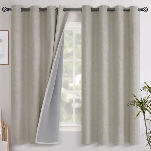 Vista 31 de YoungsTex - Cortinas opacas de lino para dormitorio, oscurecimiento de la habitación, cortinas con textura de lino, paneles con aislamiento térmico