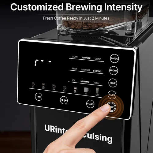 Vista 3 de Cafetera de cocina URintells con molinillo, máquina programable automática Negro mate