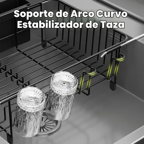 Vista 5 de Dish Drying Rack in Sink: Expandable, 3-Slot Utensil Holder, Anti-Slip Handle. Small Dish Rack: Ideal for Small Households. Kitchen Drying Rack Black