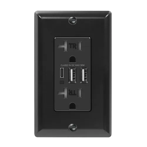 Vista 12 de ECOELER Receptáculo de Tomacorriente USB Negro de 3 Puertos, Tomacorriente de Pared USB C de 6.0A 30W, Enchufe Resistente a Manipulaciones de 15
