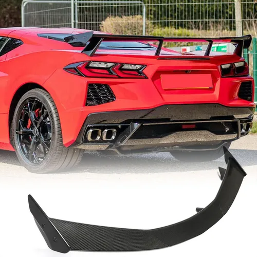 Vista 9 de Alerón trasero de fibra de carbono real para Chevrolet Corvette C8 2020-2025 2-Puertas Alerón trasero de ala alta de fábrica Outlet