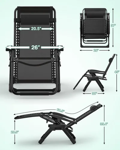 Vista 2 de ZENPETIO Silla de gravedad cero, sillas reclinables de camping con cojín extraíble Negro azabache