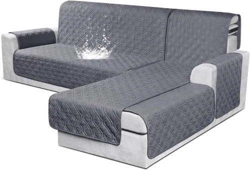 Vista 13 de VANSOFY Fundas para Sofá Seccional 100% Impermeables Funda Deslizable para Sofá en Forma de L 3 Piezas Reversible Funda para Chaise Lounge para Sofá