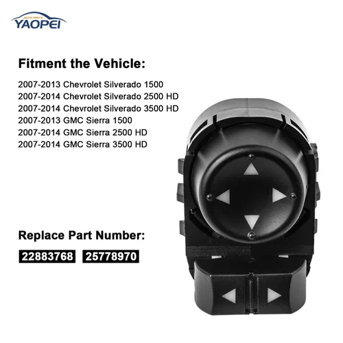 Vista 2 de Botón de interruptor de espejo eléctrico compatible con Chevrolet Silverado GMC Sierra 1500 2500 HD 3500 HD 2007-2014, sustituye a 22883768 25778970