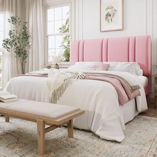 Vista 12 de SHA CERLIN Base de cama de plataforma de tamaño completo, cama tapizada de terciopelo con cabecera ajustable, diseño capitoné de canal vertical