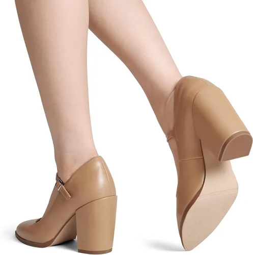 Vista 7 de DREAM PAIRS Zapatos de tacón alto y grueso para mujer, con puntera cerrada, zapatos Mary Jane, puntera puntiaguda, cómodos, zapatos de trabajo