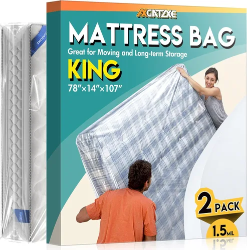 Vista 10 de 2 bolsas de colchón de plástico para almacenamiento en movimiento, funda de colchón impermeable, protector de colchón para suministros de mudanza