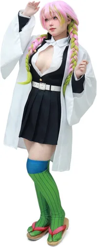 Vista 2 de C-ZOFEK Disfraz de Kanroji Mitsuri para mujer estilo kimono con calcetines para Halloween