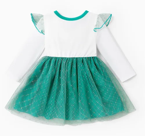 Vista 2 de Disney Frozen Elsa Princess Cenicienta Ariel Jasmine Rapunzel Vestido para bebéniño pequeño, vestido de tul superpuesto de malla con volantes