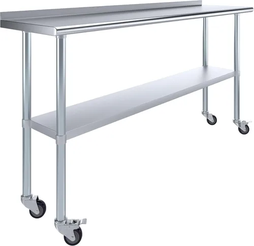 Vista 16 de AmGood Mesa de trabajo de acero inoxidable con protector contra salpicaduras de 1.5 pulgadas y ruedas NSF Mesa de preparación de alimentos