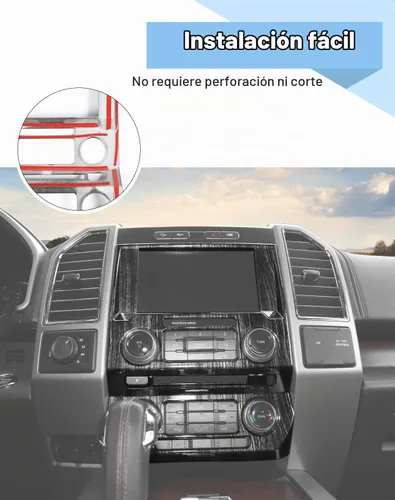Vista 4 de Voodonala - Funda para panel de control del volumen de navegación de la consola central para Ford F150 2015-2020, grano de madera negro Fibras