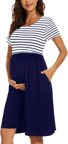 Vista 2 de Vestido de maternidad de manga corta para mujer, ropa de embarazo con bolsillos