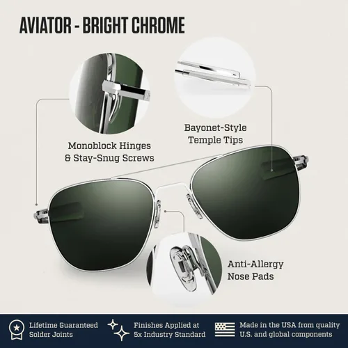 Vista 4 de Randolph Eyewear Aviator Sunglasses for Men & Women – Non-Polarized & Polarized Lenses Bright Chrome UV Protection Sunglasses