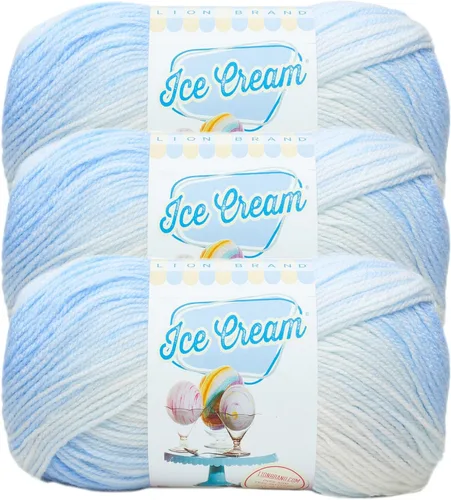Vista 65 de Lion Brand Yarn, Hilo para Bebé Ice Cream para tejer, ganchillo y manualidades, Baseball Nut, 1 paquete, fibra acrílica colorida de peso DK