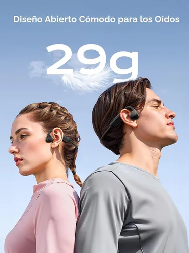 Vista 3 de Auriculares de conducción ósea, auriculares de oreja abierta Bluetooth 5.3 con micrófono, auriculares de conducción ósea de 12 horas de Negro puro