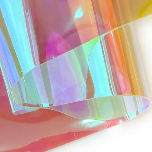 Vista 6 de ONEART Rollo de vinilo transparente holográfico de calibre 30, 12 x 54 pulgadas, tela de plástico TPU transparente iridiscente impermeable para Verde