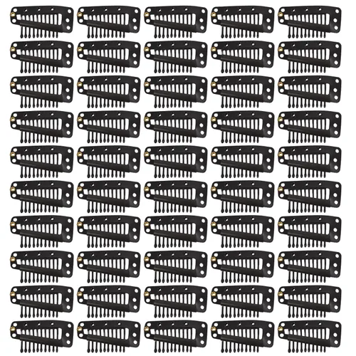 Vista 8 de 50 pinzas para extensiones de cabello de 1.102 in, 8 dientes para extensiones de cabello y extensiones de cabello (negro)