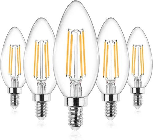 Vista 20 de Ascher - E12 - Paquete de 5 bombillos LED clásicos de candelabro de 4 vatios, equivalentes a 40 vatios, luz blanca y cálida de 2700 K, no Blanco