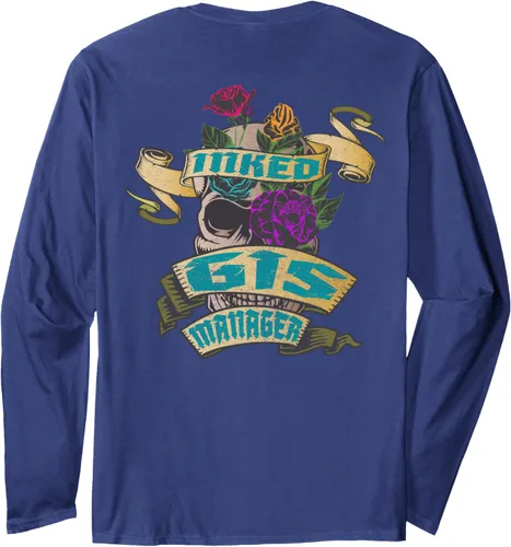 Vista 6 de GIS Manager Inked Skull Tattoo Backside Design Long Sleeve T-Shirt Negro