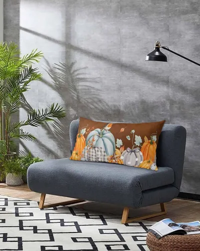 Vista 3 de Fundas de almohada de tamaño King con calabazas marrones, fundas de almohada suaves decorativas para sofá de cuerpo largo, con cierre de sobre