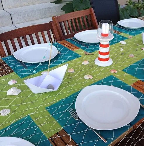 Vista 3 de 4E's Novelty Red decorativa de pescado, paquete de 3, decoración de red de algodón natural, cada uno de 14 x 4 pies, para decoraciones de fiesta