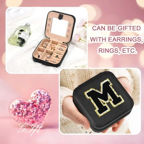 Vista 7 de Parima Joyero grande para niñas, joyero con inicial de viaje para niñas Caja organizadora de joyas grande Joyero de viaje organizador de joyero
