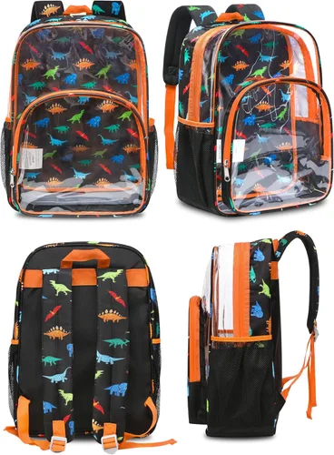 Vista 8 de BLUEFAIRY Mochila transparente para escuela, estadio, mochila transparente aprobada para niños, resistente PVC, bolsa grande transparente, Naranja