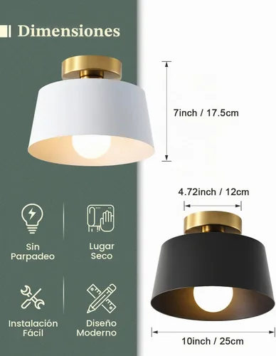 Vista 3 de Lámpara de techo, lámpara de techo para pasillo con placa dorada y pantalla blanca, lámparas de porche de estilo moderno y simple, montaje 2 Pack
