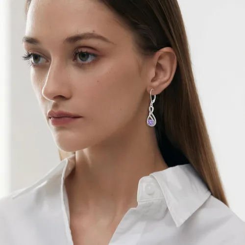 Vista 3 de Inpasne Aretes colgantes de infinito para mujer, plata de ley 925, aretes colgantes con piedra natal, regalos para mujeres, mamá, esposa, novia, hija