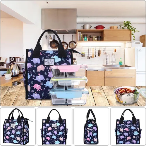 Vista 7 de Kamo Bolsas de almuerzo para mujer, bolsa de almuerzo aislada, contenedor para el trabajo, viajes, playa, correa de hombro ajustable a#1