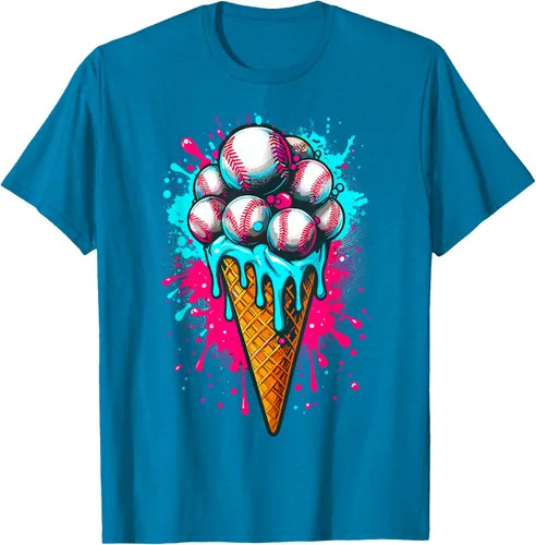 Vista 6 de Camiseta de béisbol de acuarela de helado de béisbol
