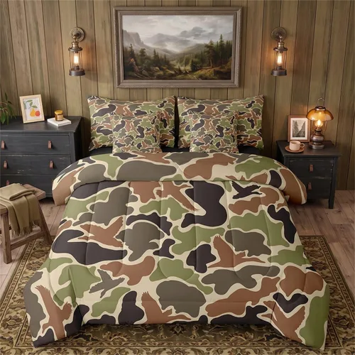 Vista 51 de Feelyou Juego de edredón botancial de camuflaje con bandera estadounidense Negro Marrón Oscuro