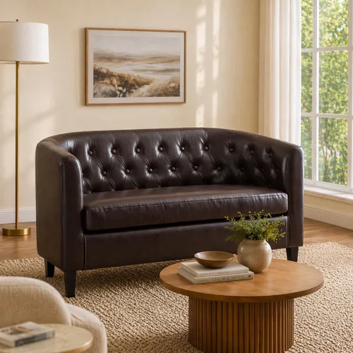 Vista 9 de Naomi Home Sillón de barril, sofás de dos plazas con botones acolchados de piel sintética, sofá moderno de dos plazas de piel sintética, sillones