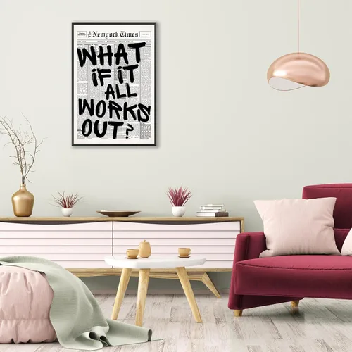 Vista 7 de Arte de pared de periódico en blanco y negro ¿Y si todo sale bien? Pósteres en lienzo Frases positivas afirmativas inspiradoras Pintura para sala