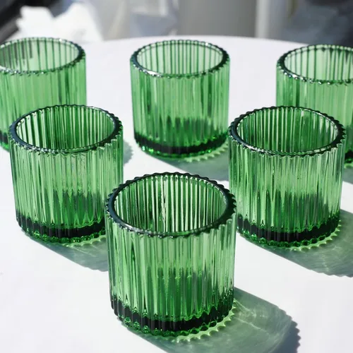Vista 13 de VOHO Portavelas votivas para velas de boda, juego de 6 portavelas de vidrio ámbar, candelabros a granel para decoración de bodas, centro de mesa