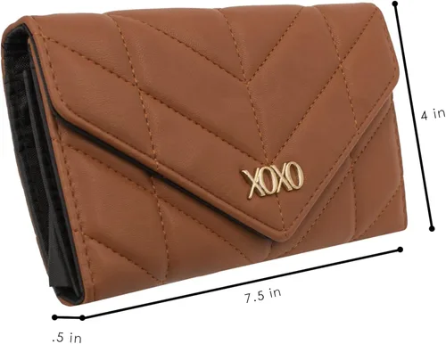 Vista 4 de XOXO Cartera pequeña de cuero vegano con correa cruzada de cadena para mujer, Coñac