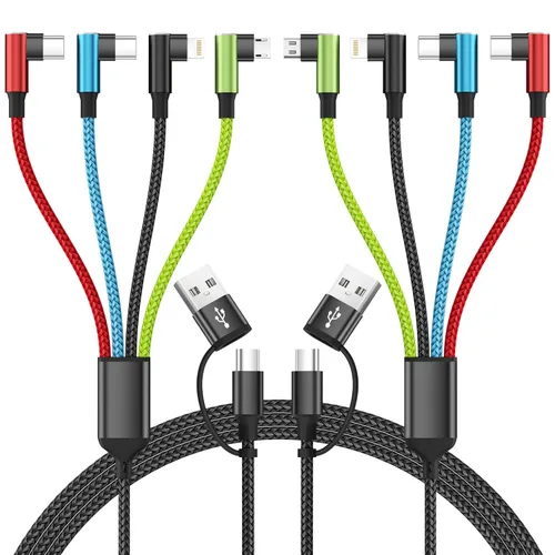 Vista 10 de 4 in 1 Multi Charging Cable, 2 Pack 6FT Charging Cords for Devices Nylon Braided USB C Car Charger Cable with Dual USB-C, IP & Micro Ports, Long
