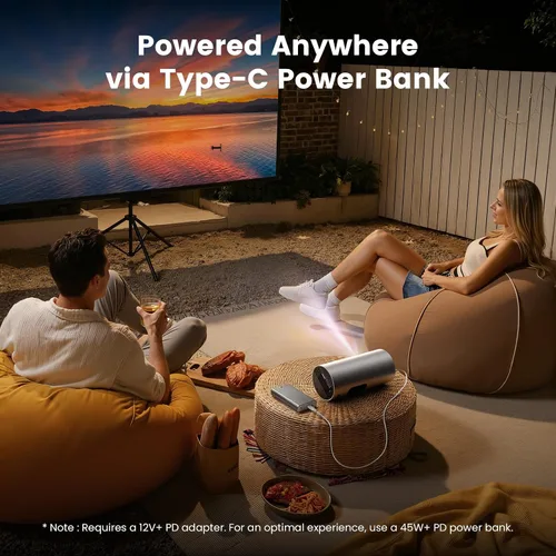 Vista 4 de Smart Portable Projector with WiFi and Bluetooth, USB-C Powered, Mini Projector Built-in Apps & Android 14 OS, 1080P FHD HDR10, TOF Real-Time Auto