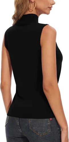 Vista 5 de Spicy Sandia Suéter de punto sin mangas con cuello alto para mujer, chaleco ligero de moda, elegante, casual