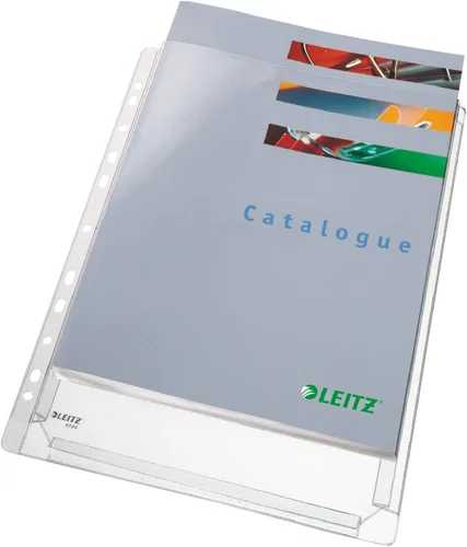 Vista 4 de Leitz 47573003 - Bolsillo perforado de plástico premium A4, expansible, 200 hojas, PVC de 170 micrones, solapa superior, paquete de 5 Embossed