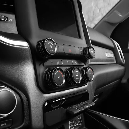 Vista 5 de RAZPOY Consola central de aire acondicionado de CA interruptor de radio, anillo de decoración interior, accesorios compatibles con Dodge RAM Negro